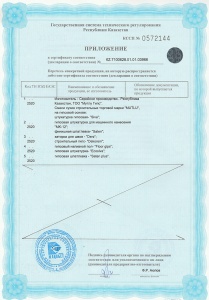 Приложение к сертификату сухие смеси MUTLU на гипсовой основе